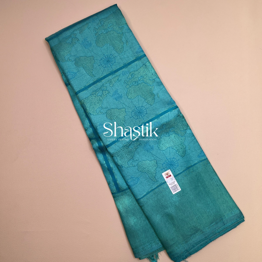Around The Globe Silk Saree In Teal Blue