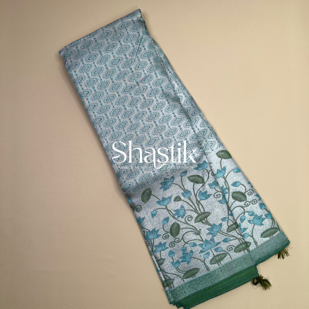The blooming lotus contemporary silk saree in silver