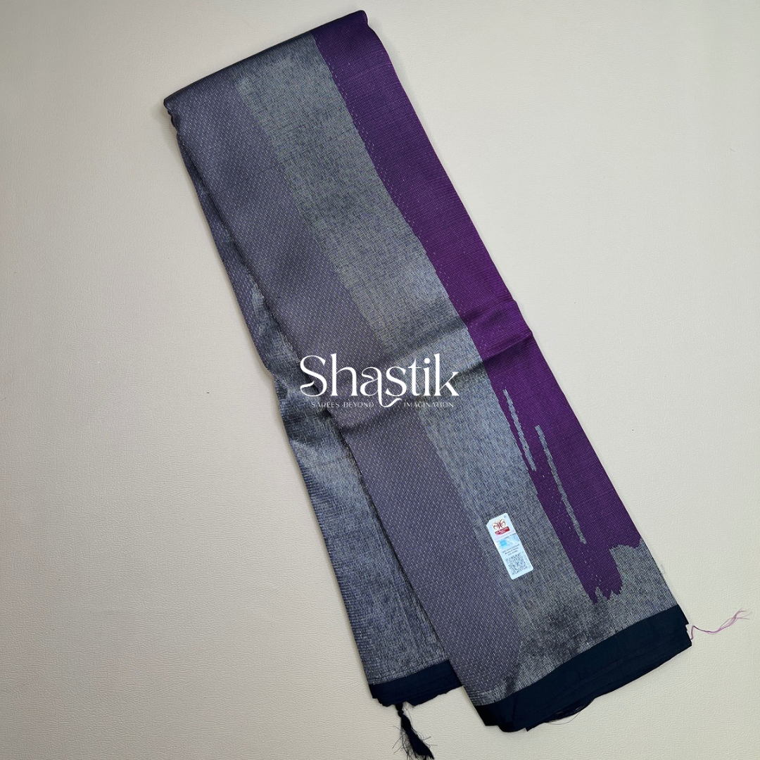 Brush stroke painting silk saree in black and silver