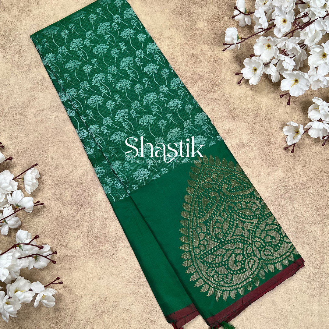 Floral Panache Art dimensional Bridal Silk Saree in pure zari