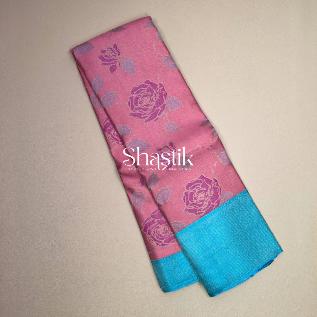 Climbing roses Contemporary silk saree in pink
