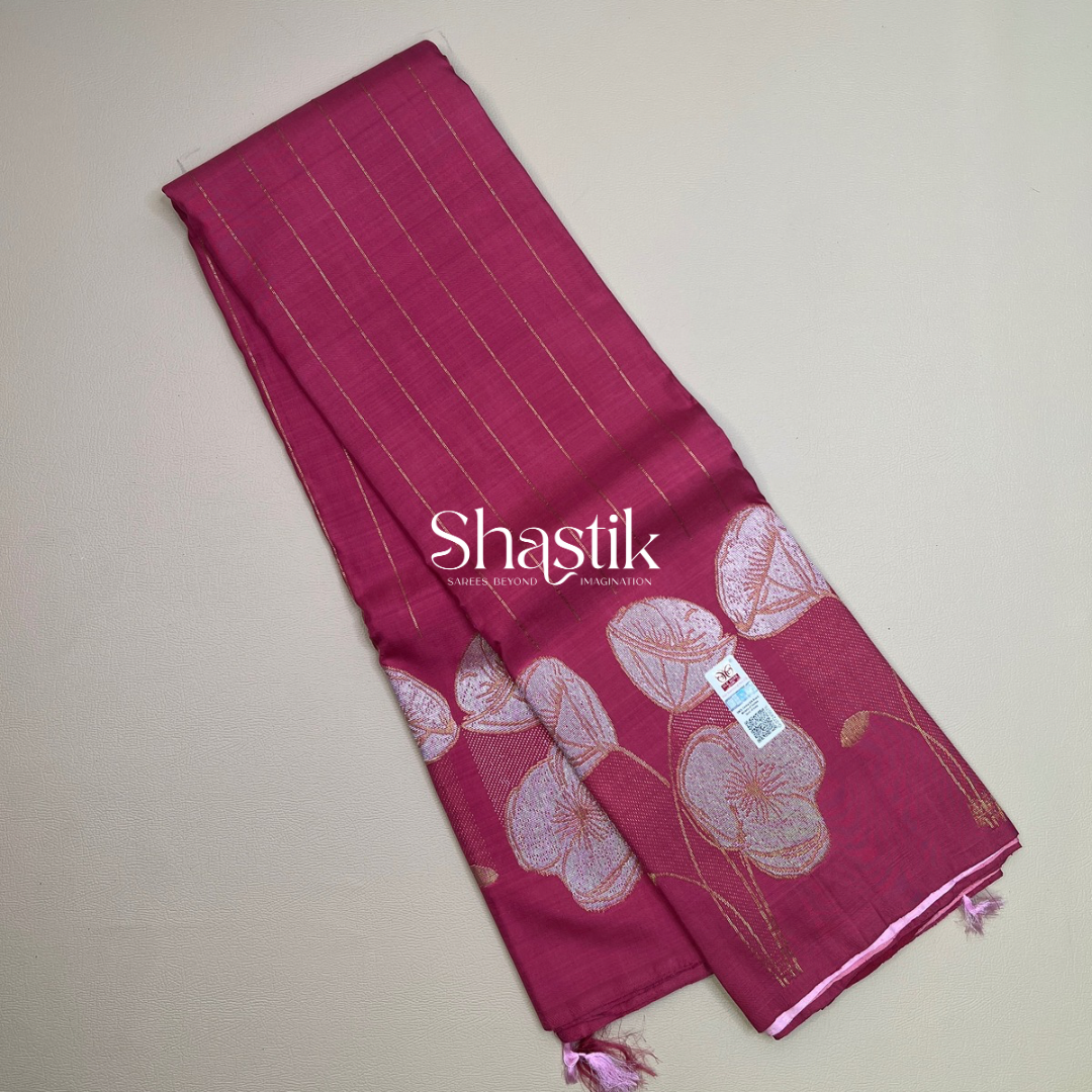 Color burst Moonlit lily Kancheevaram silk saree in pink palette