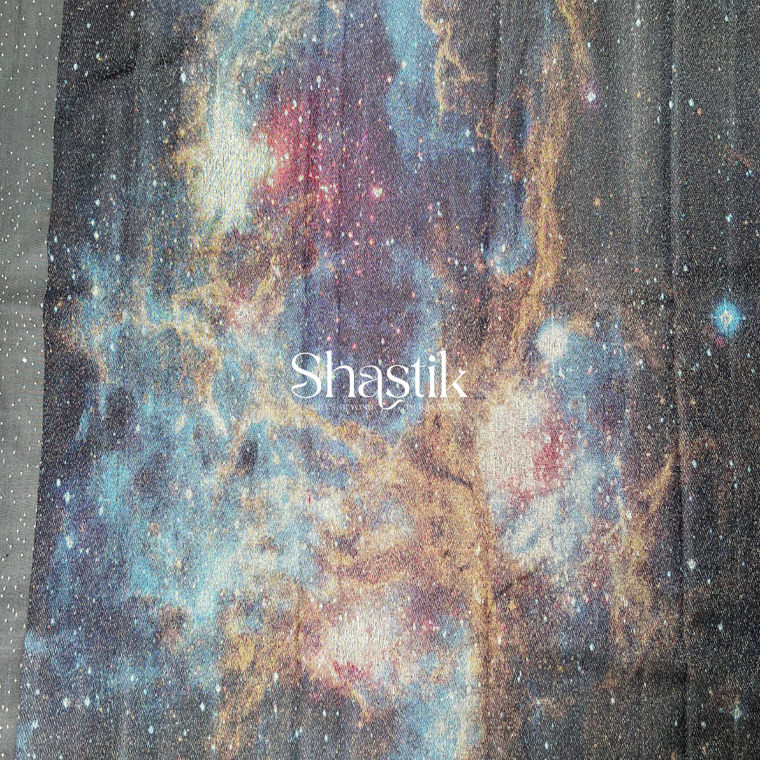 Black Silk Saree with Silver Zari Galaxy Pallu