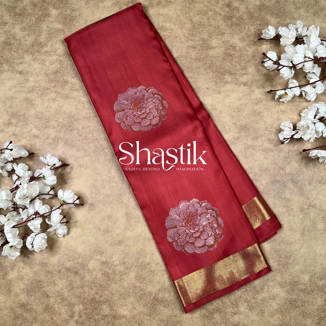 Lantana Blooms red terra pure zari silk saree