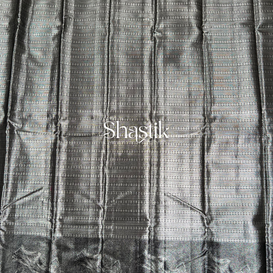 Elegant Black Silk Saree with Silver Zari