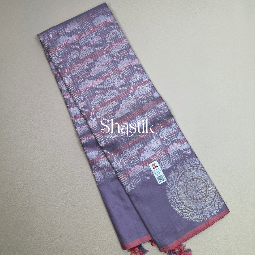 Pouring Clouds silk Saree in Lavender and silver saree