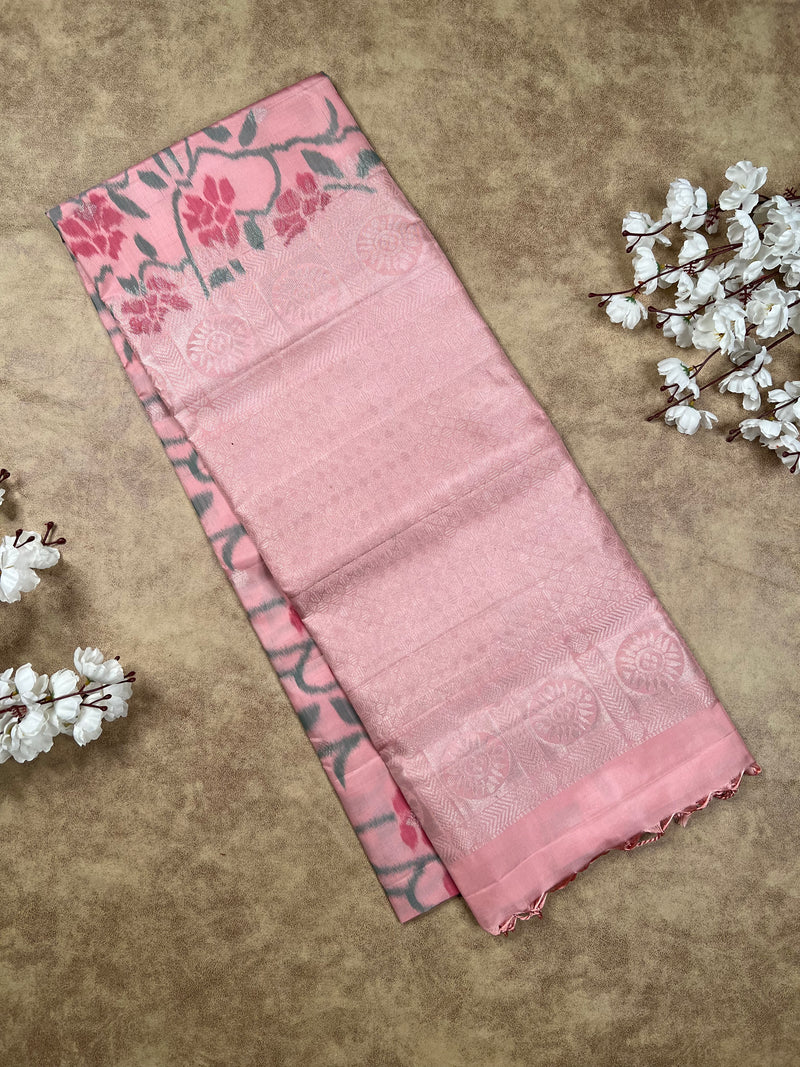 Handloom soft silk saree with silver zari pallu