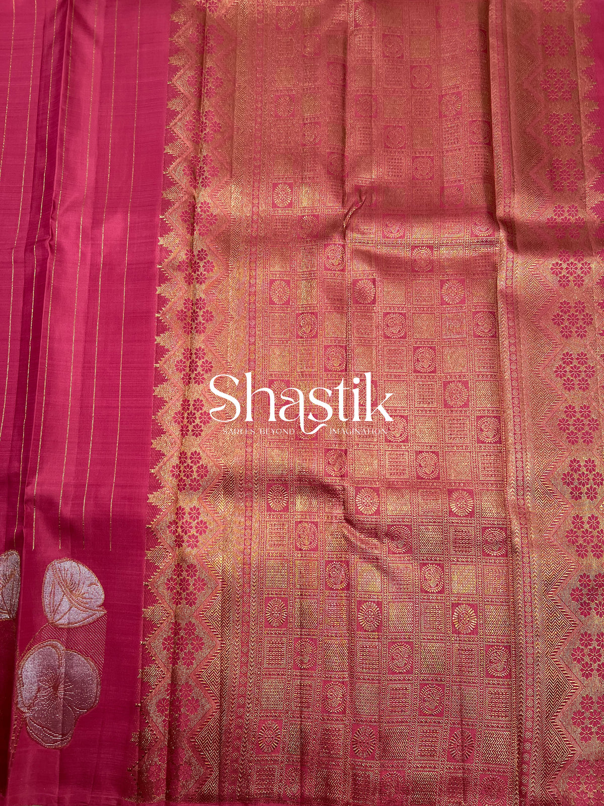 Kancheevaram wedding silk saree in Pink palette