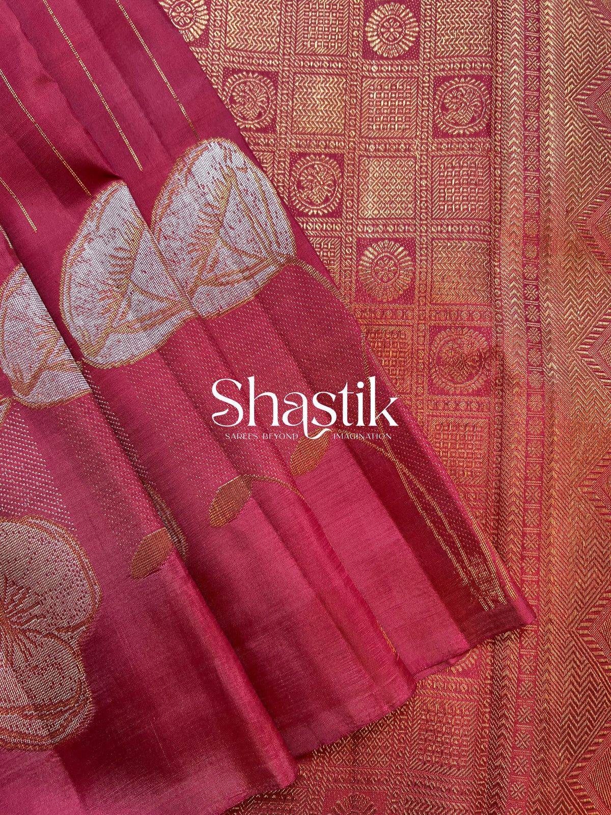 Kancheevaram wedding silk saree in Pink palette