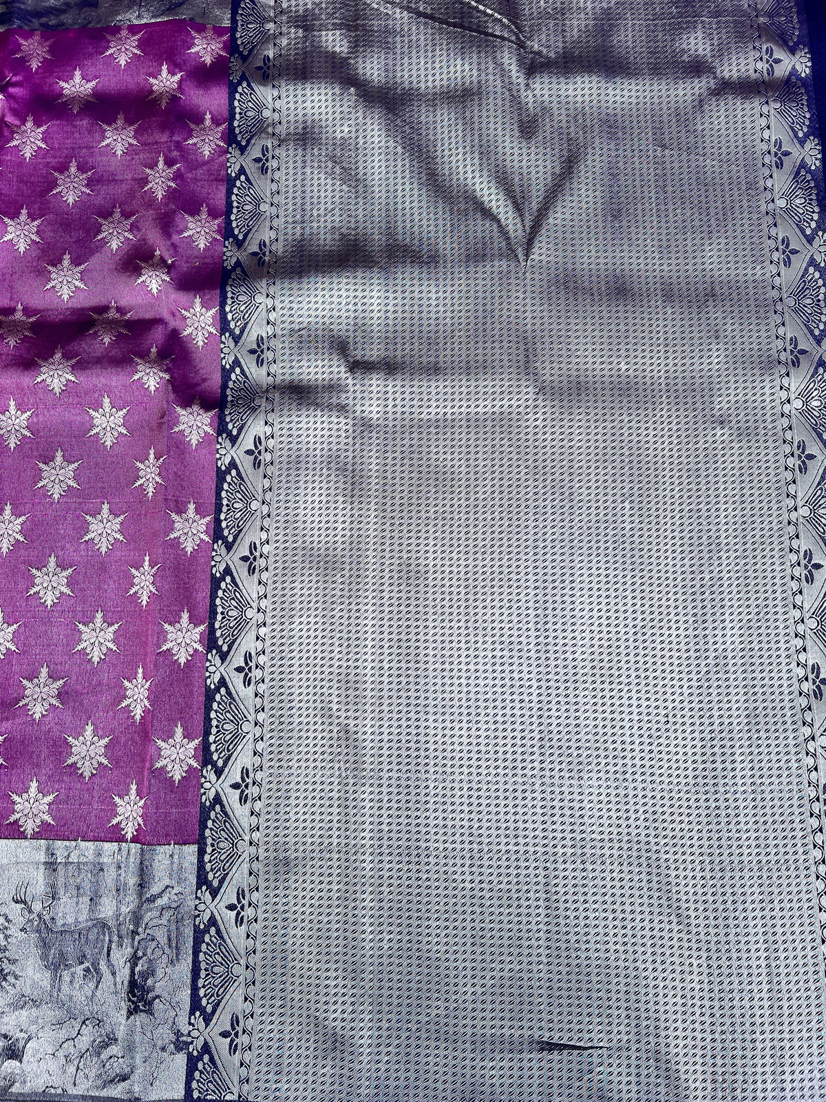 Luxury Wedding Saree with Silver Zari and Rich Pallu