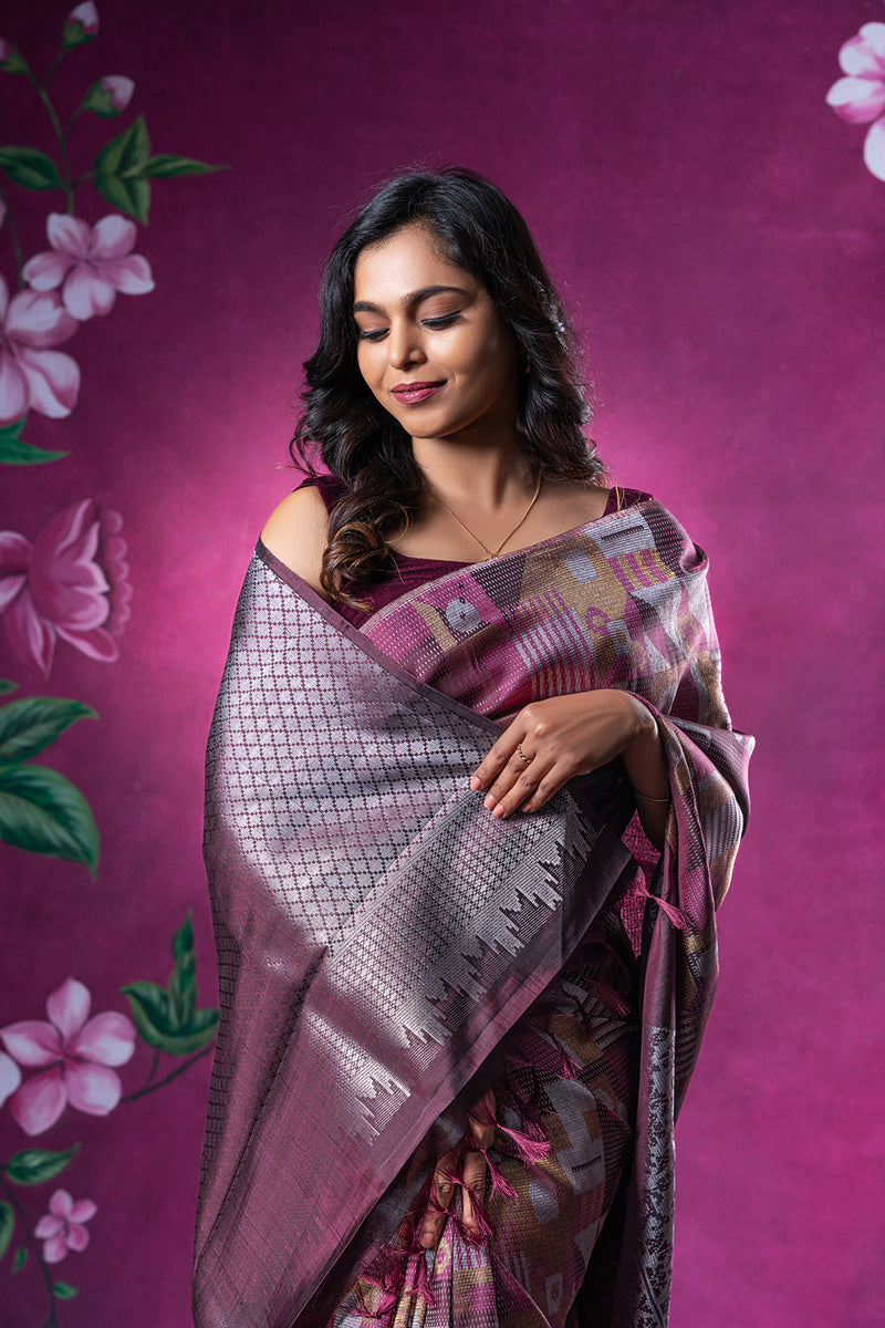 Pastel maroon Kancheevaram silk saree online