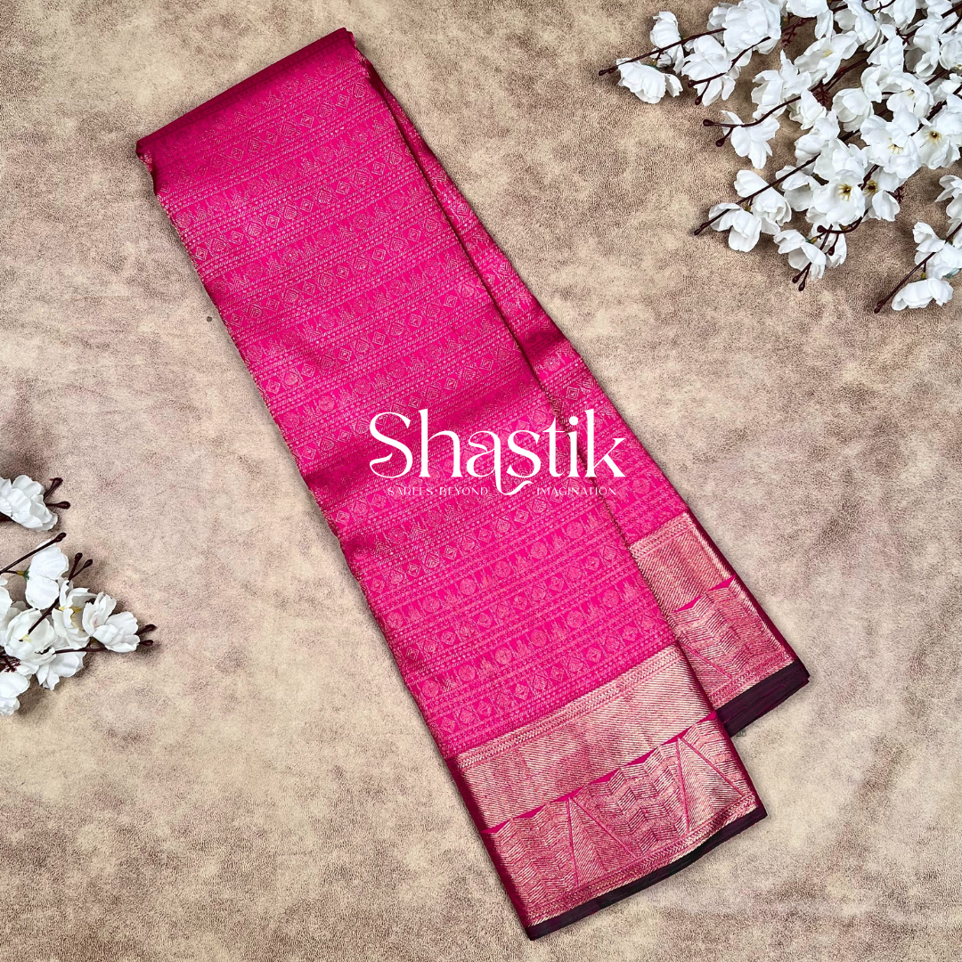 Pink Bridal Kanchipuram Silk Saree with Gold Zari & Grand Pallu