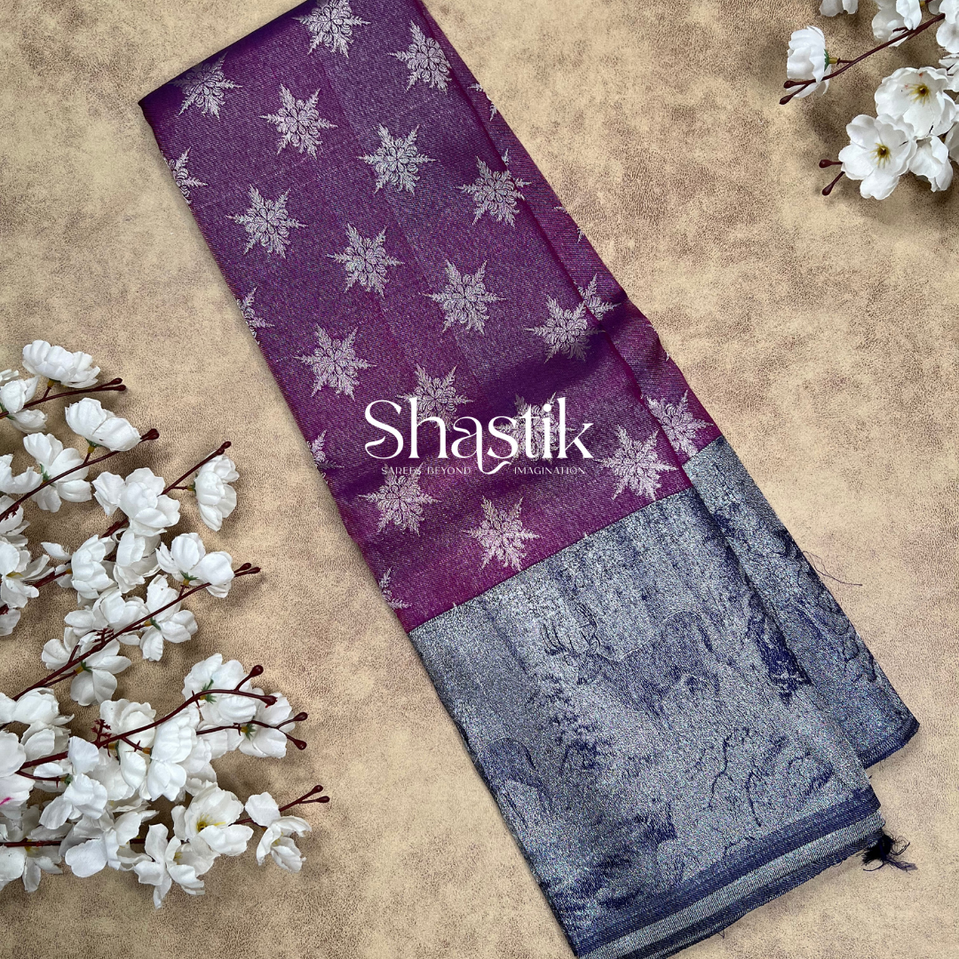 Royal Purple Pure Silk Saree with Silver Zari Weaving