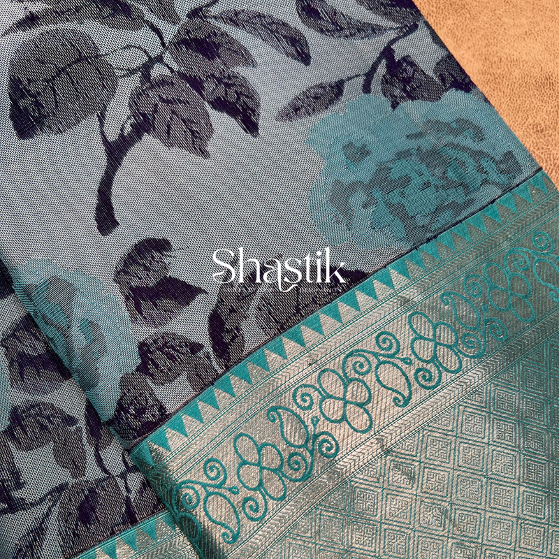 contemporary saree in pastel turquoise