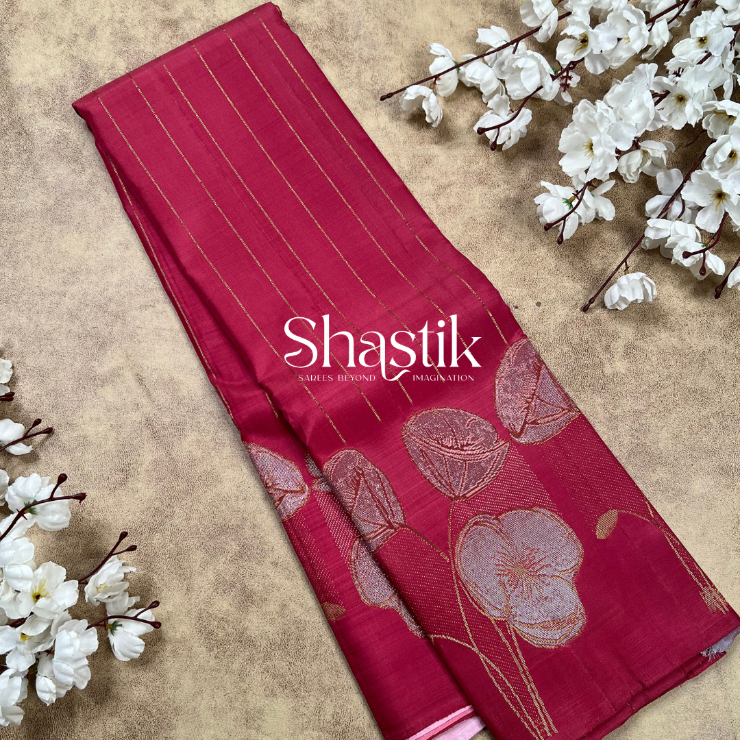 Moonlit lily Kancheevaram silk saree in Pink palette