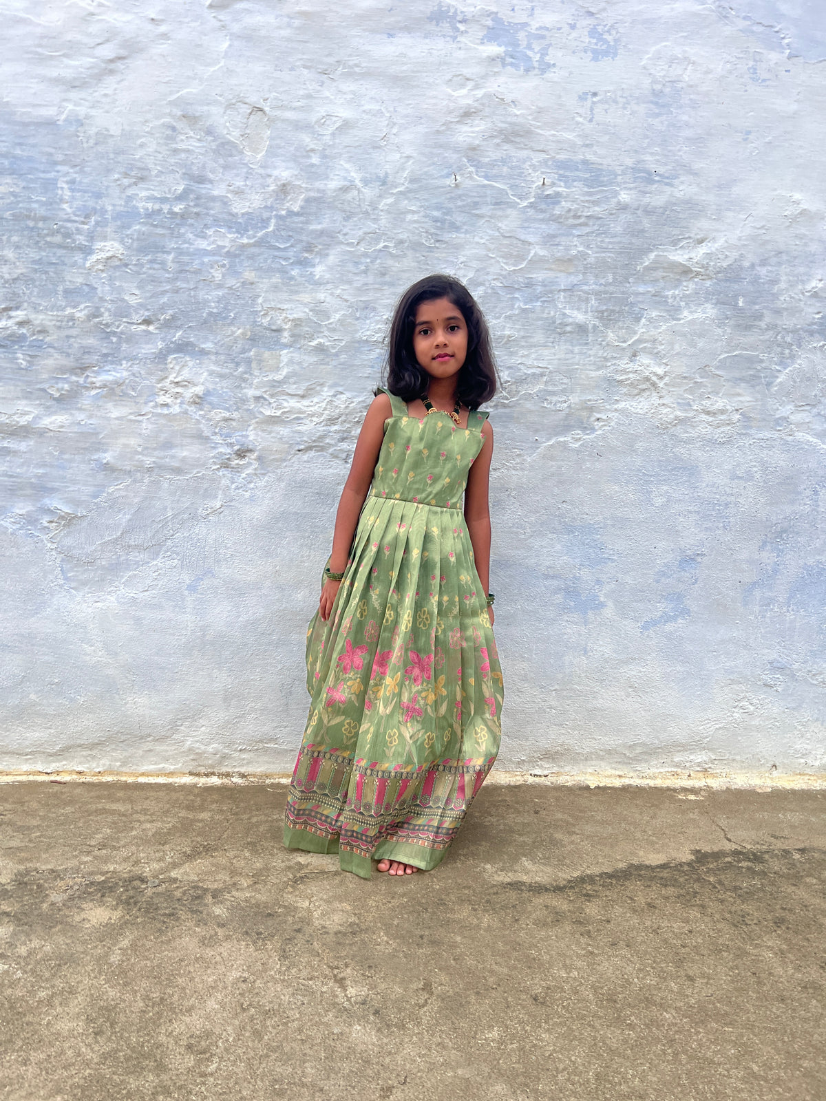 Kodi - Green Tissue Floral Printed Tissue Frock