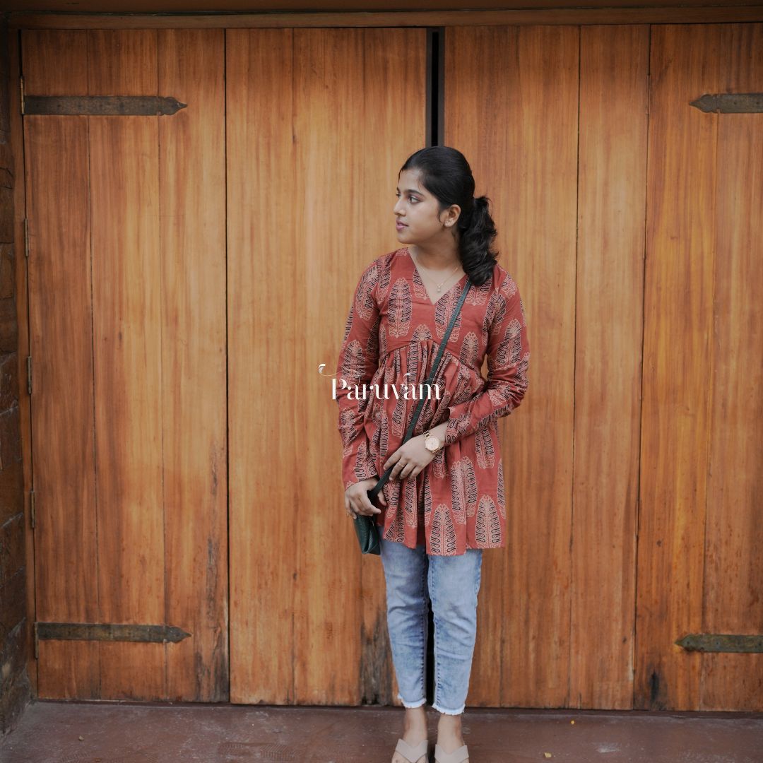 Burnt Orange Ajrakh short kurti