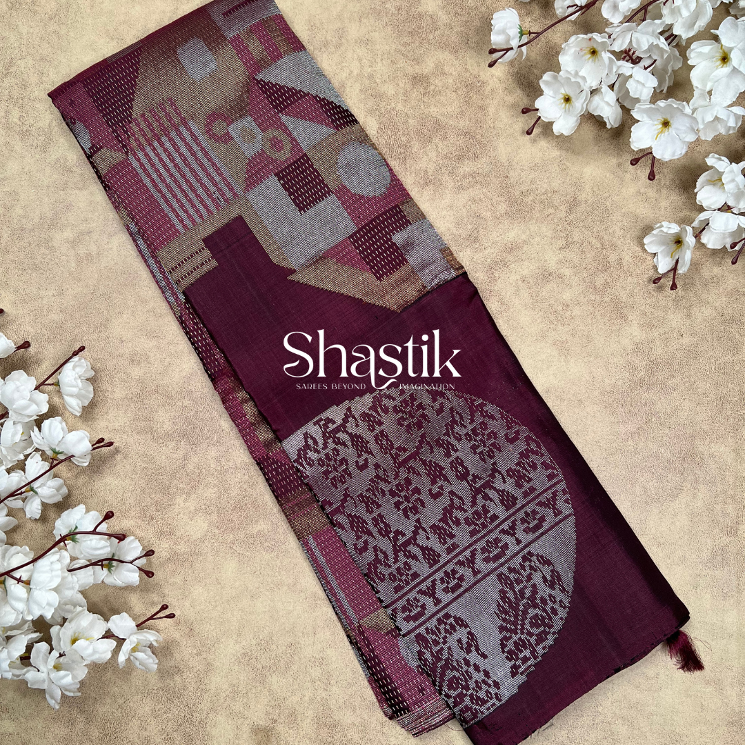 Hanging Patterned Wall Of Tiles Silk Saree