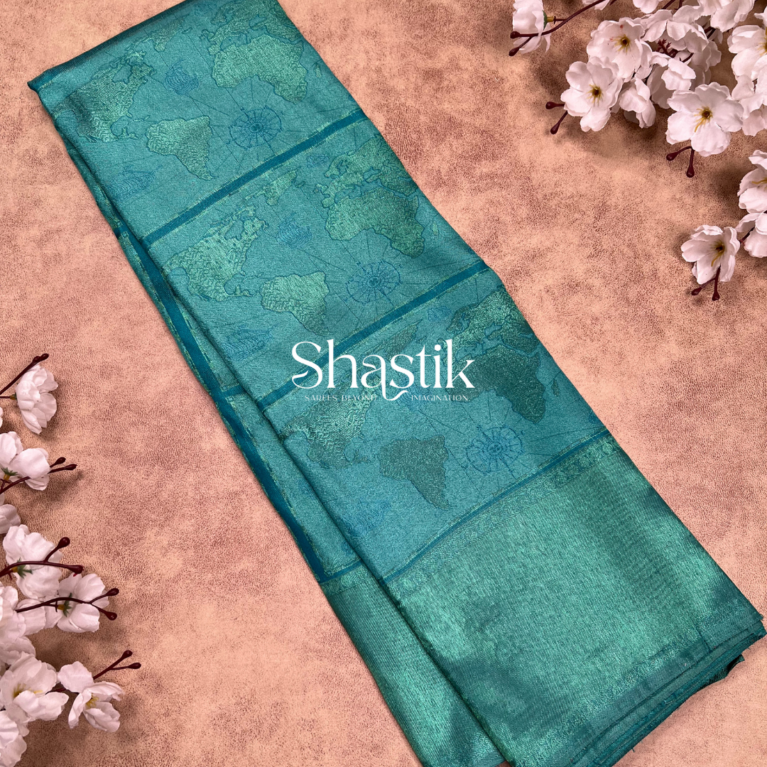 Around The Globe Silk Saree In Teal Blue