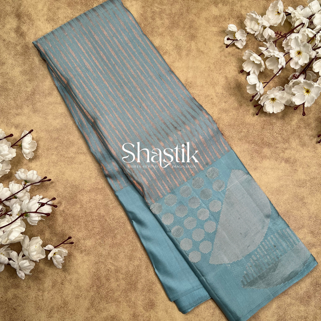 Pastel powder blue bridal silk saree