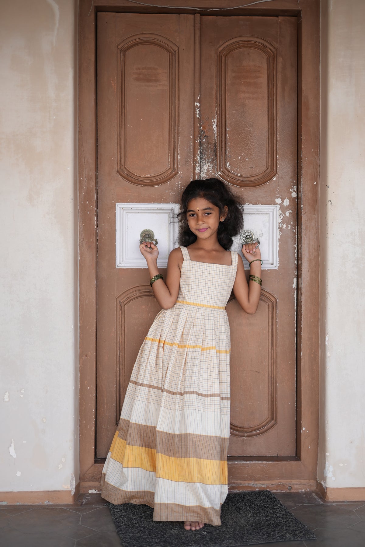 Matching - Cream Checked Cotton Frock