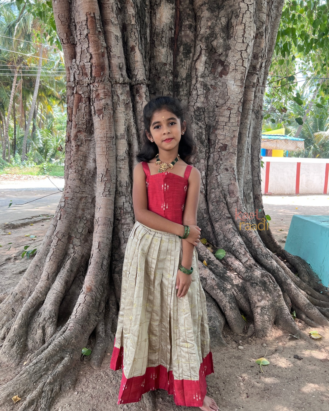 Sevvanthi - Red & Cream Festive Skirt & Top Set