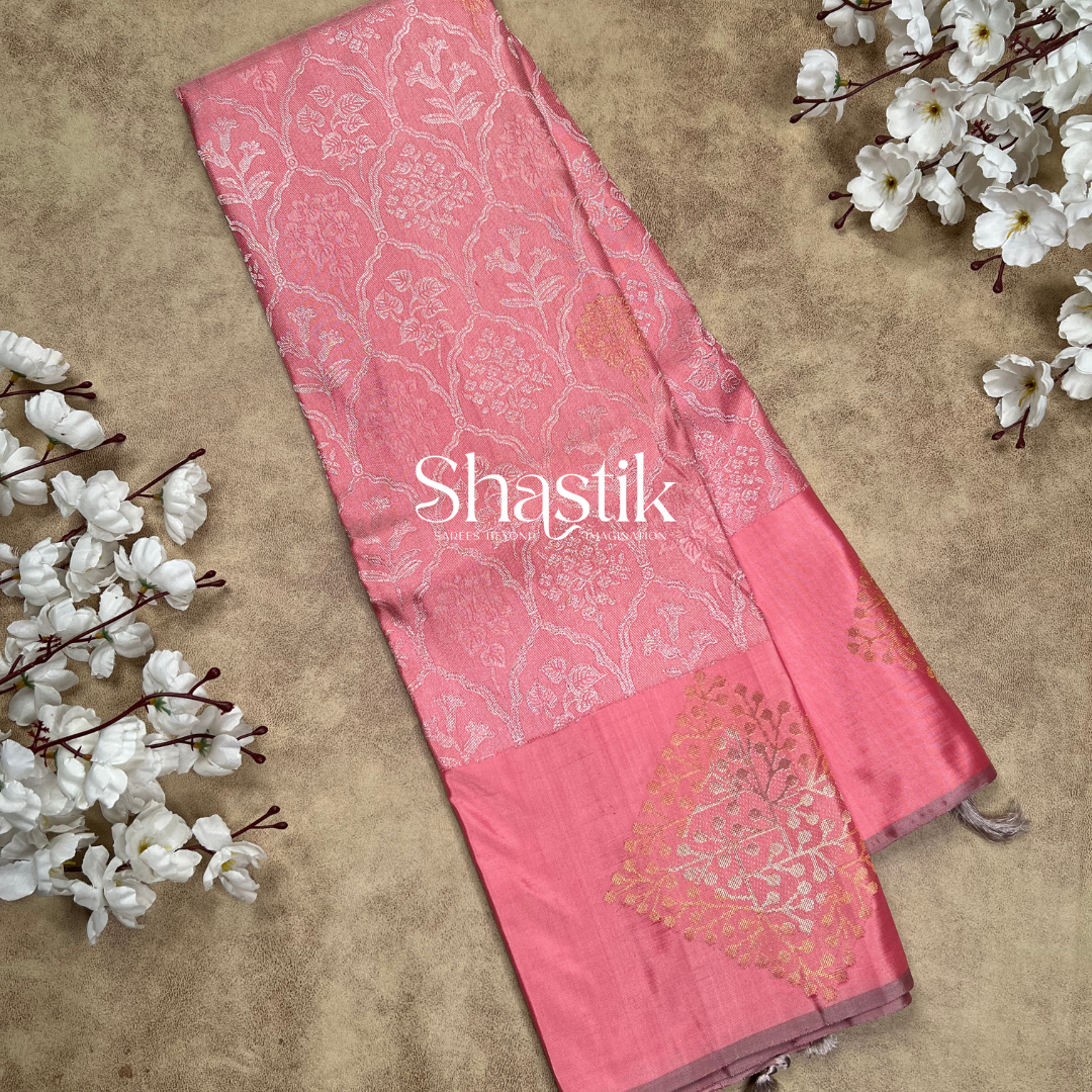 Best Kanchipuram Silk Saree in Rose Pink