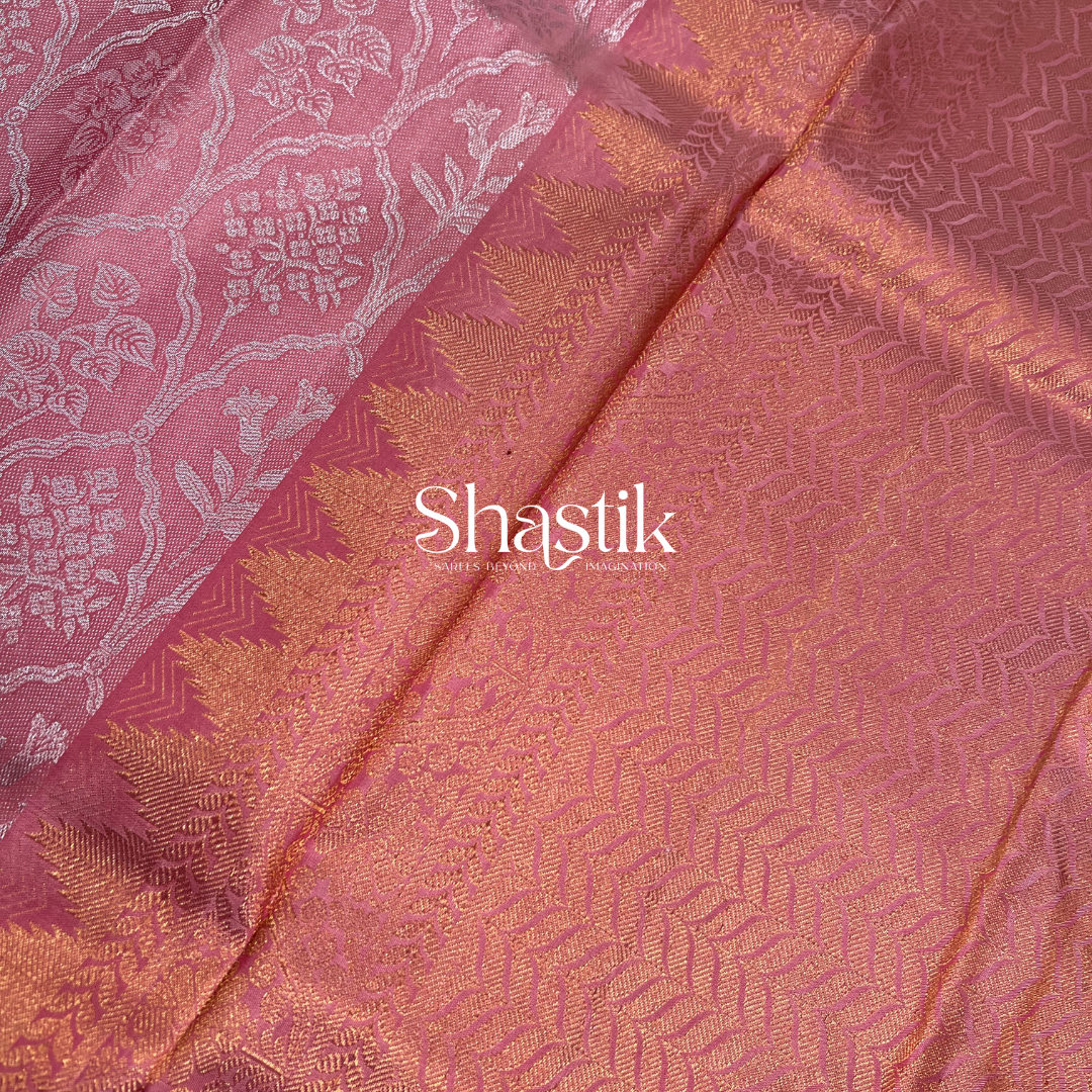 Best Kanchipuram Silk Saree in Rose Pink