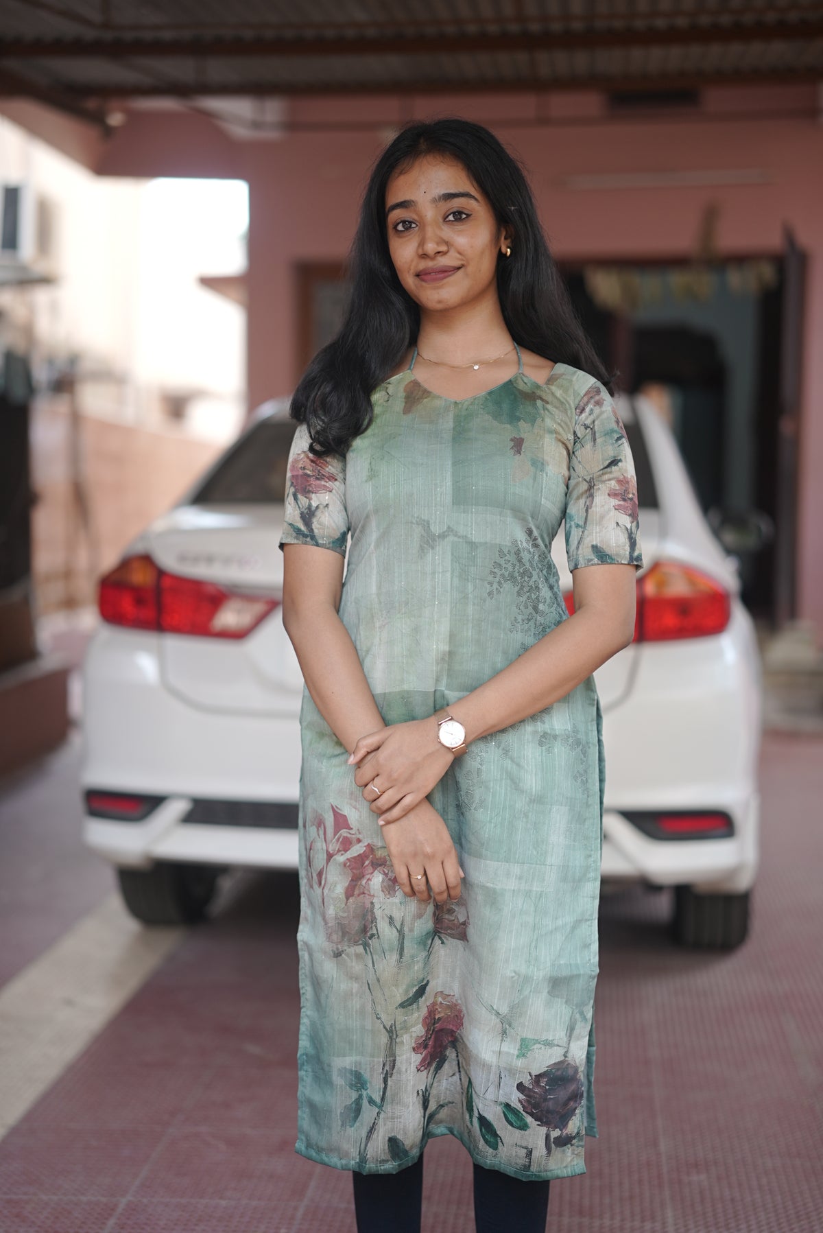 Sage Floral Chanderi Cotton Kurti