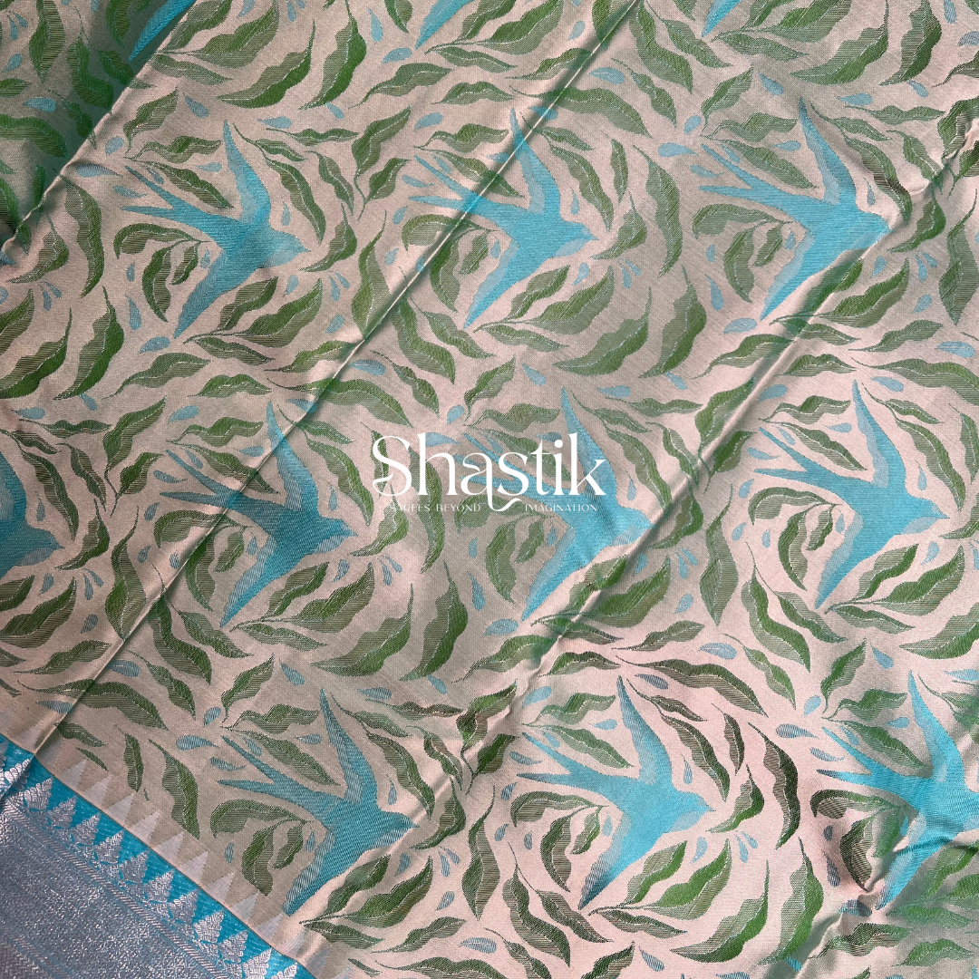 Flying bird motifs on silk saree body