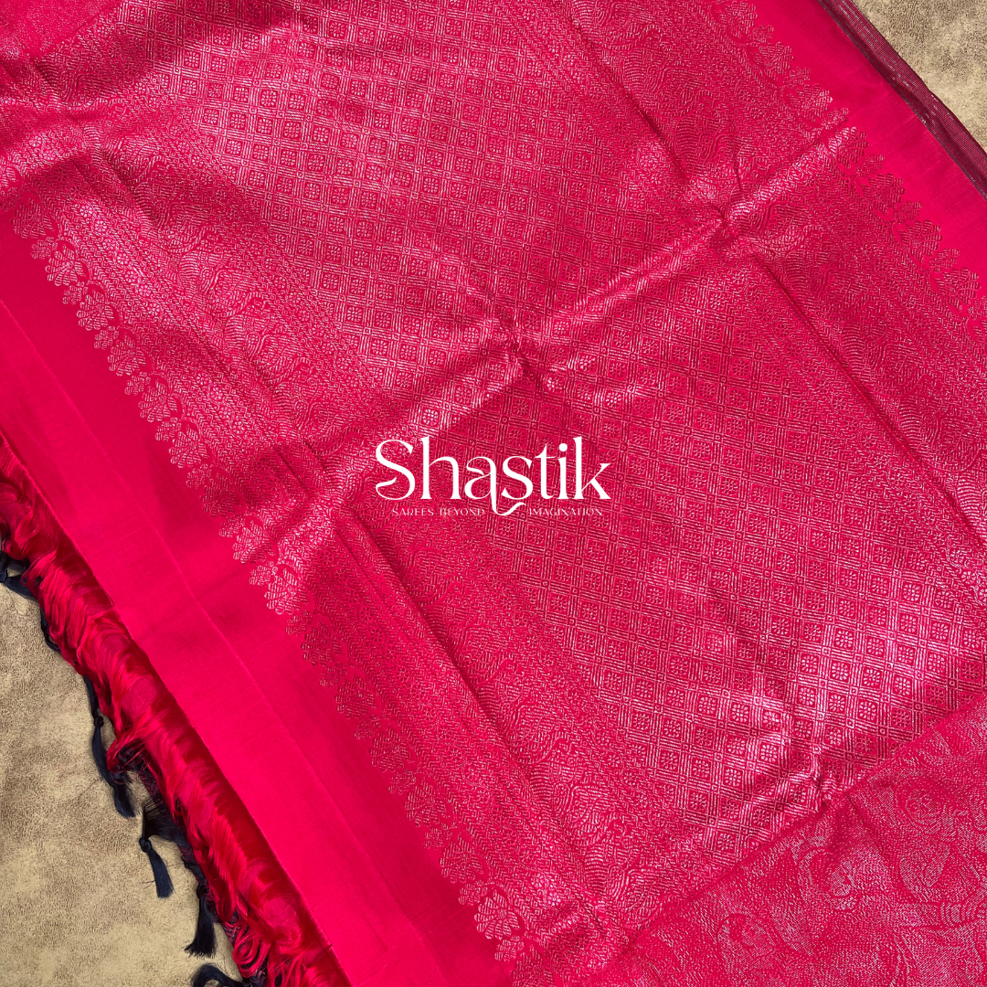 Handloom Magenta Kancheevaram Silk Saree with Zari Work
