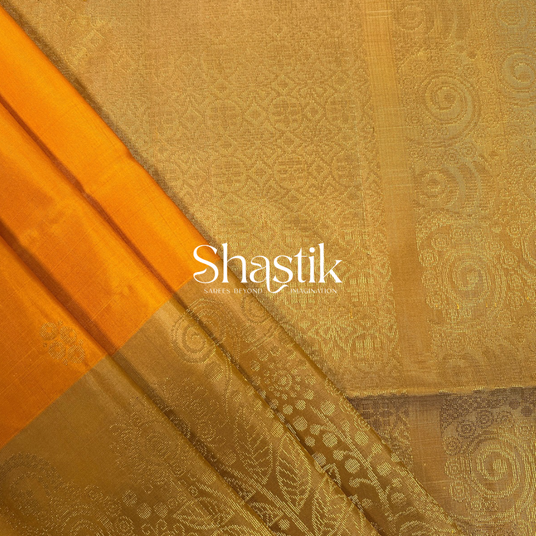 Handloom soft silk mustard saree with zari motifs
