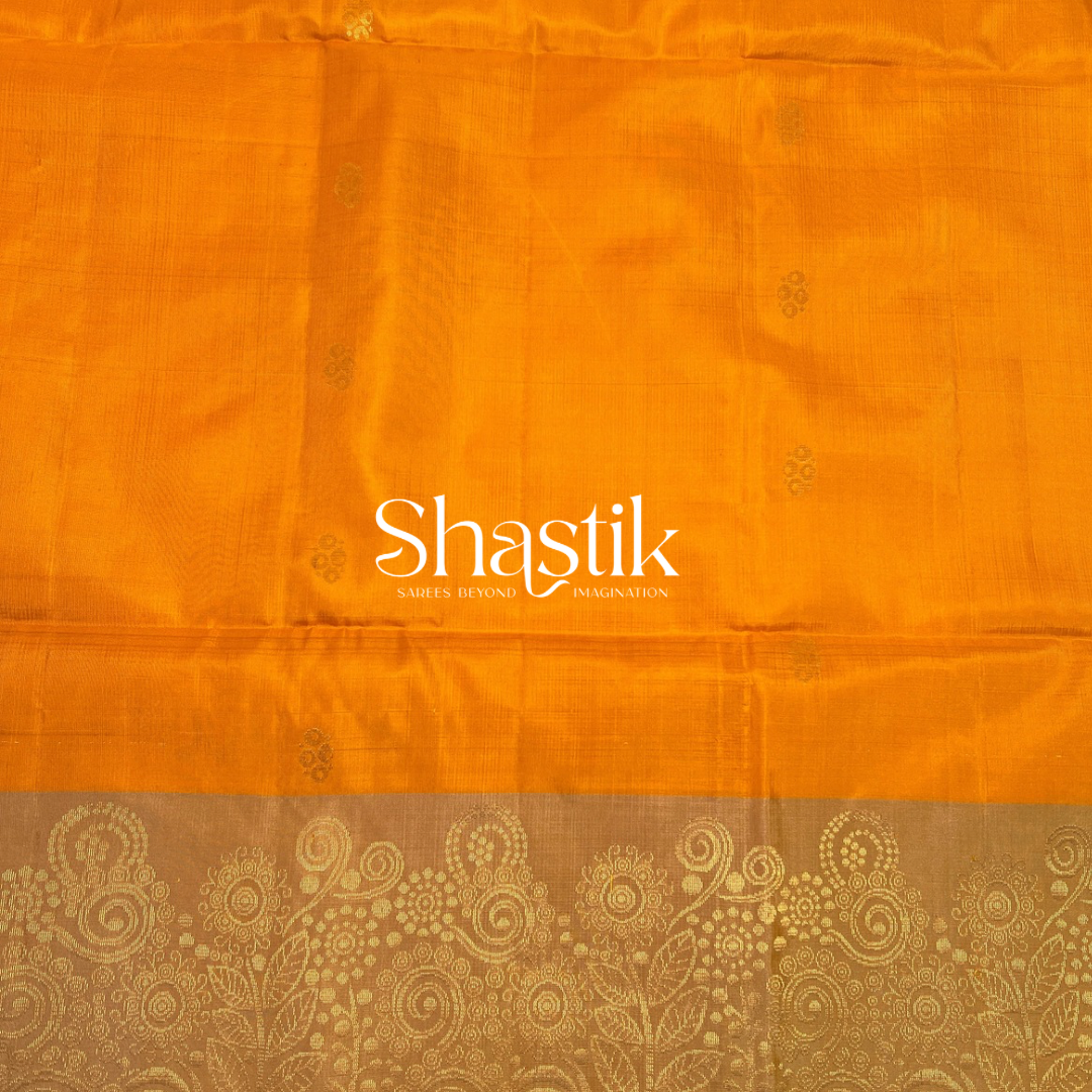 Handloom soft silk mustard saree with zari motifs
