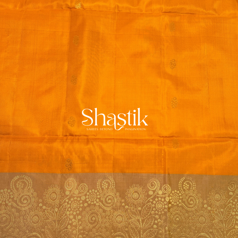 Handloom soft silk mustard saree with zari motifs
