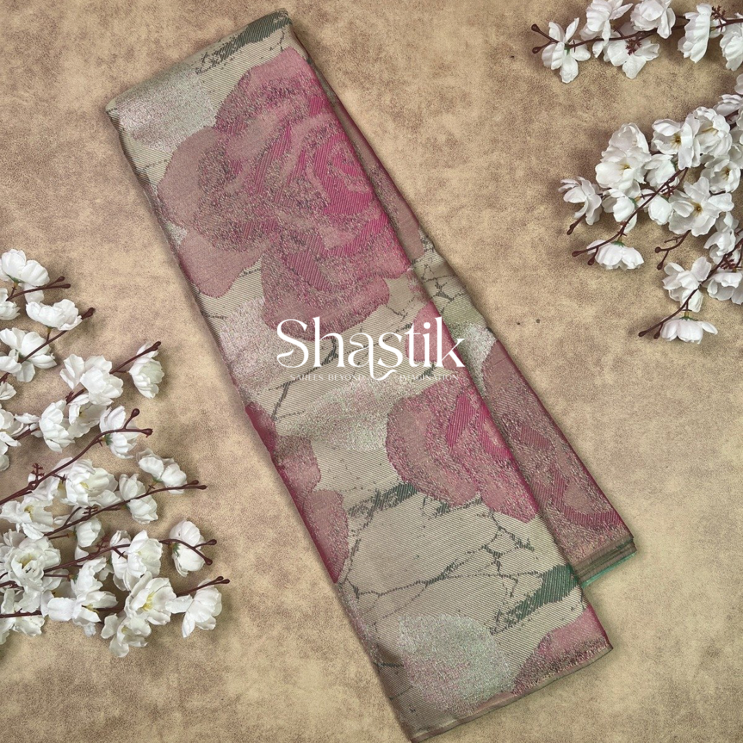 Royal Jublie roses silk saree in ivory