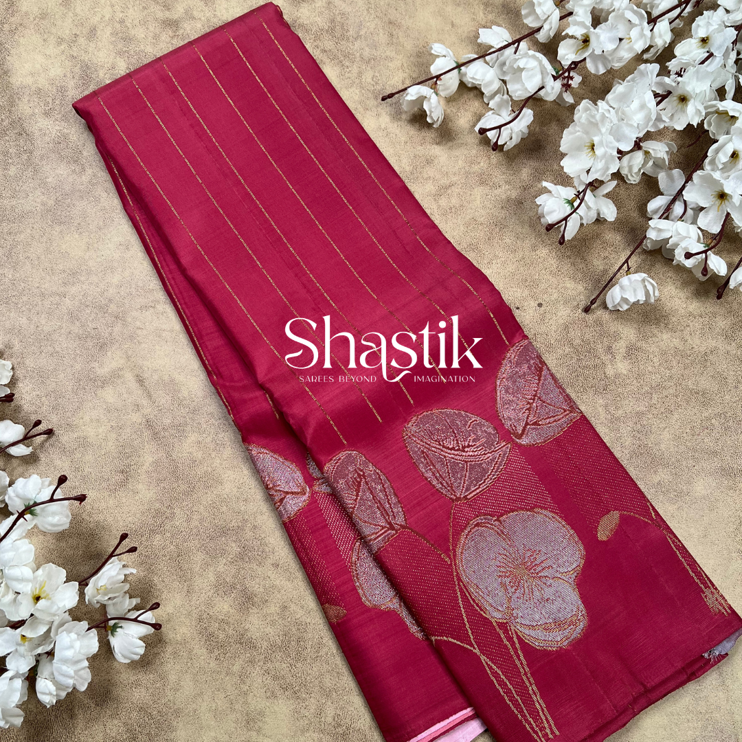 Kancheevaram wedding silk saree in Pink palette