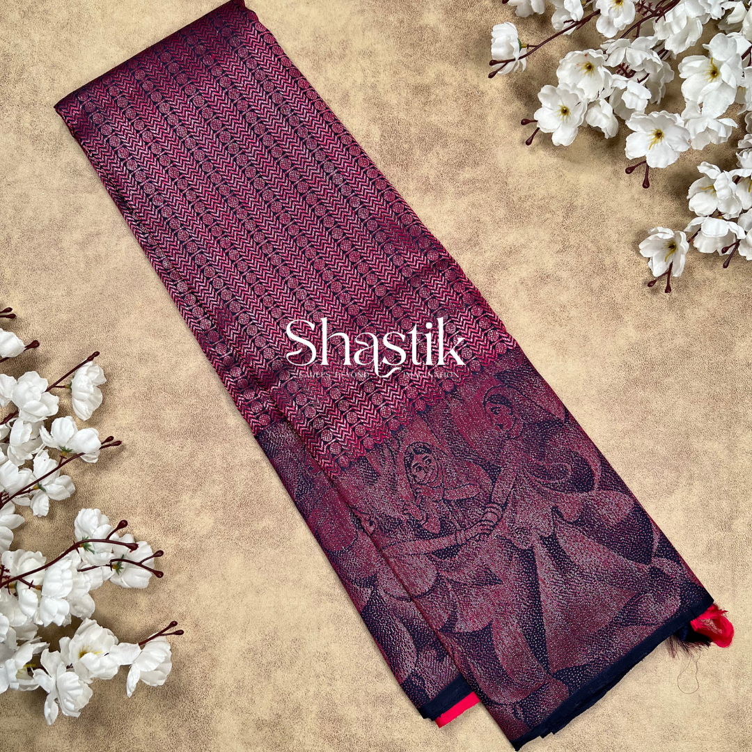 Magenta Kancheevaram Silk Saree with Lord Krishna Motifs
