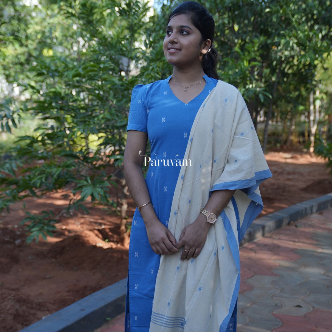 Pepsi blue & beige cotton salwar suit