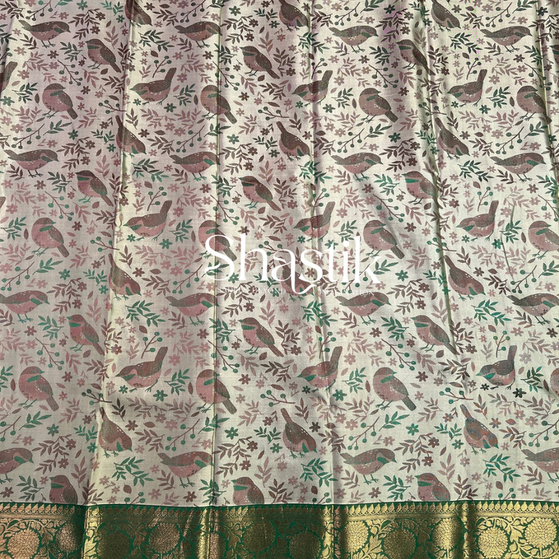 Pattu saree green bird motif traditional pallu