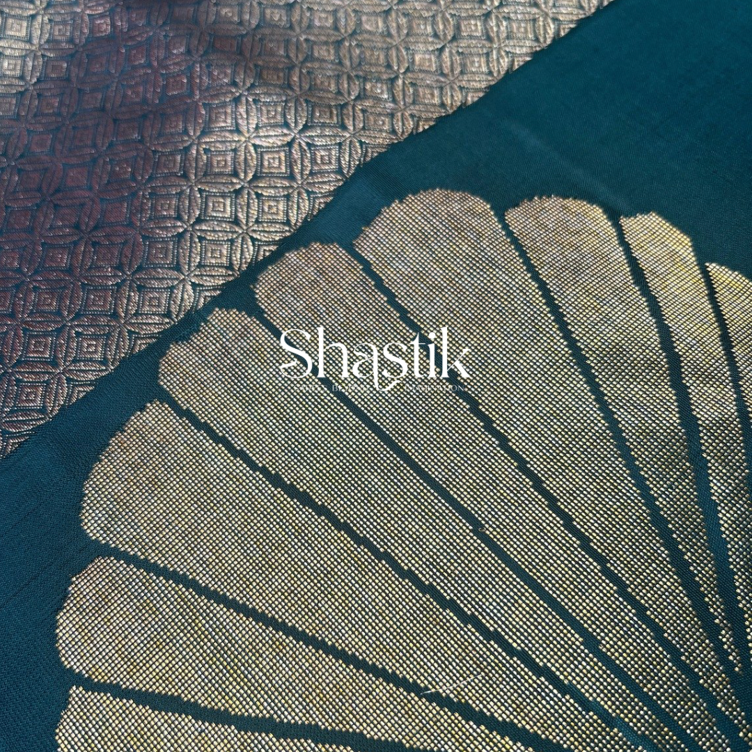 Traditional Kanchipuram Silk Saree with Gold Zari Motifs