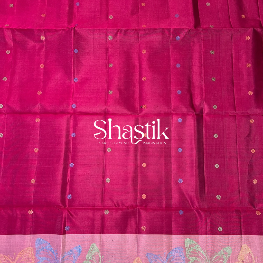 Ultra Maroon & Pastel Pink Soft Silk Saree with Butterflies

