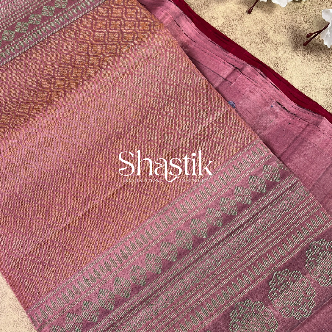 Ultra Maroon & Pastel Pink Soft Silk Saree with Butterflies

