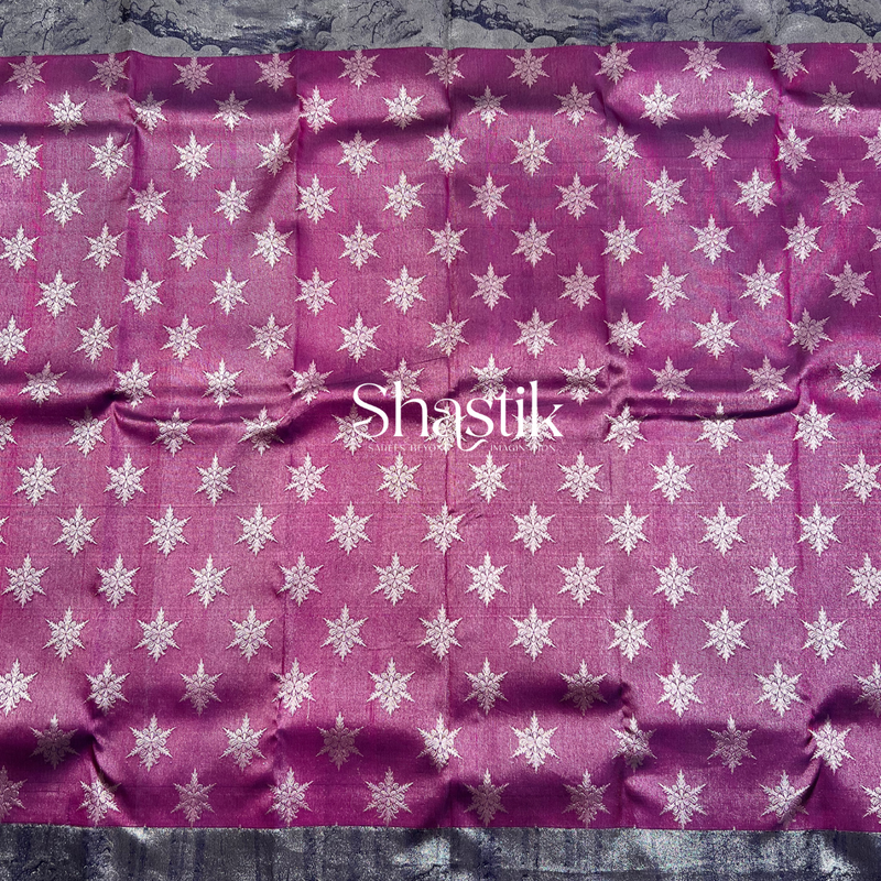 Unique purple silk saree with silver zari
