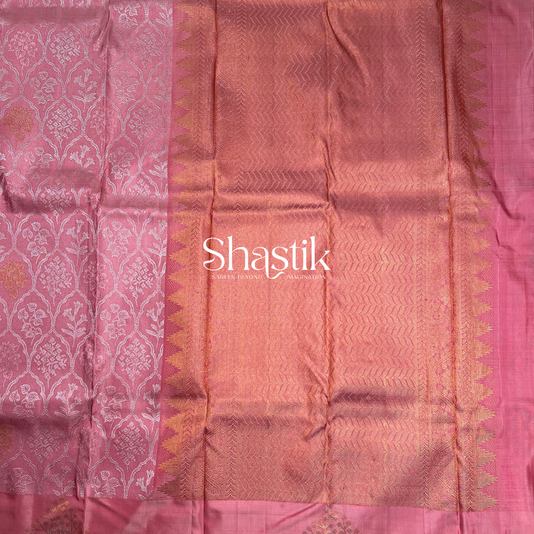 Best Kanchipuram Silk Saree in Rose Pink