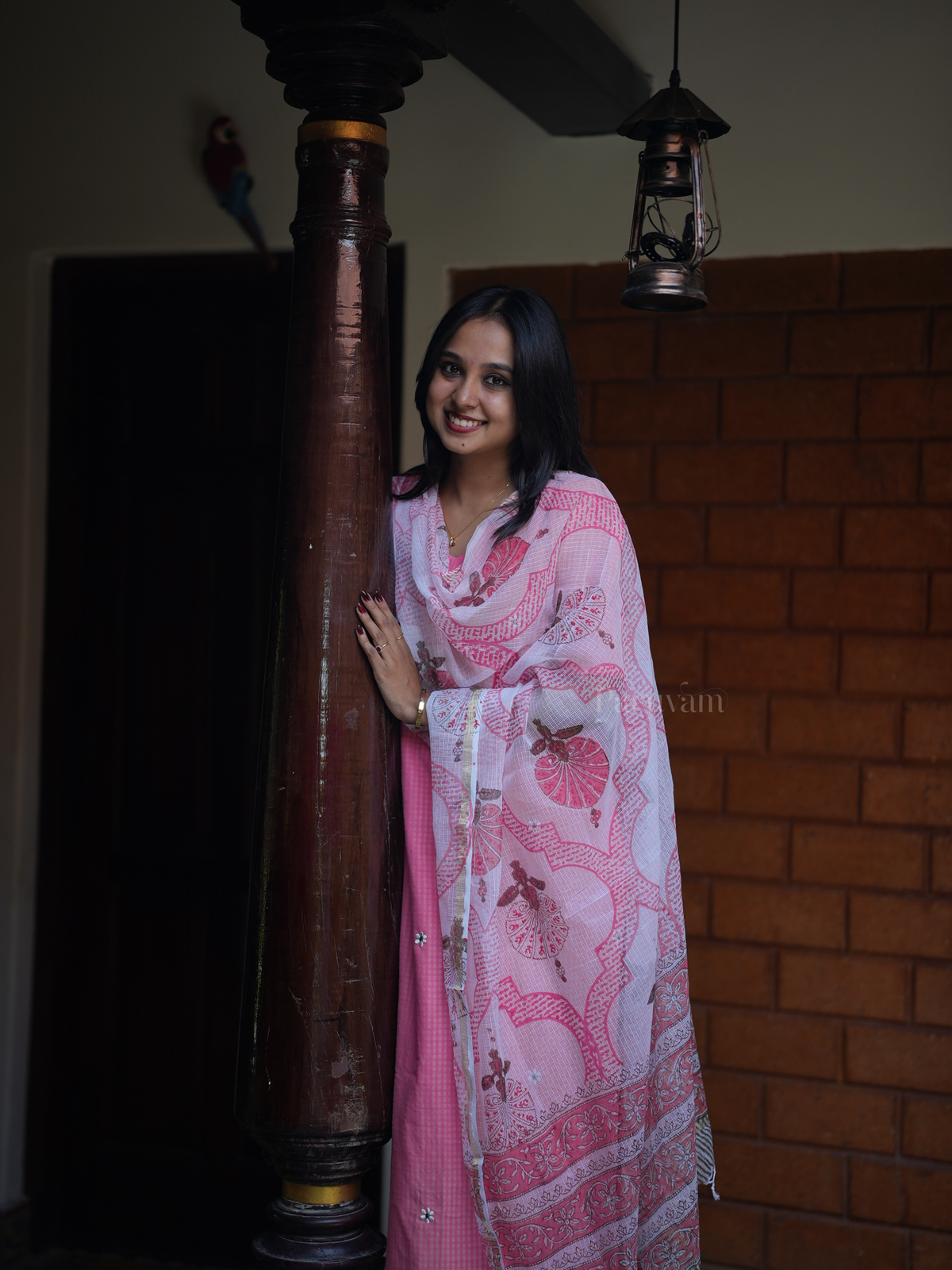 Cotton checked pink kurta set