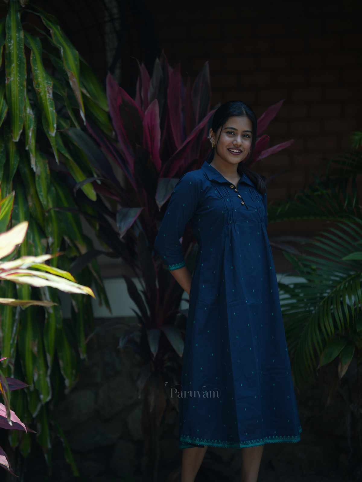 Navy blue handloom cotton Shirt dress