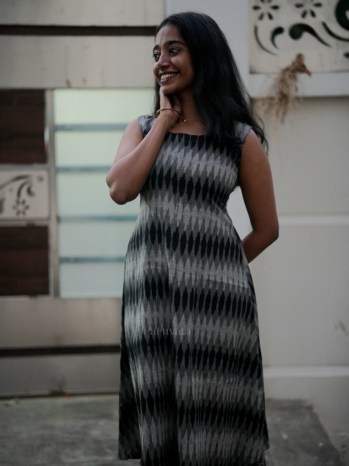 Ikkat sleeveless A line dress