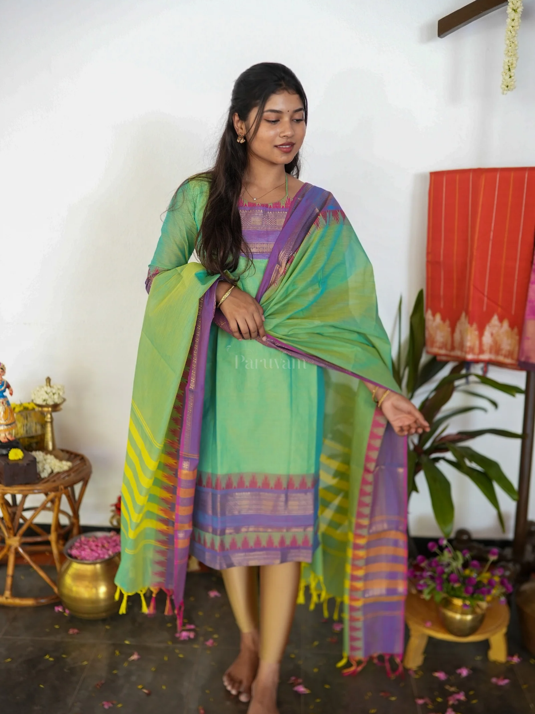 Between the Grass - Lite Green Kanchi Cotton Kurti Set