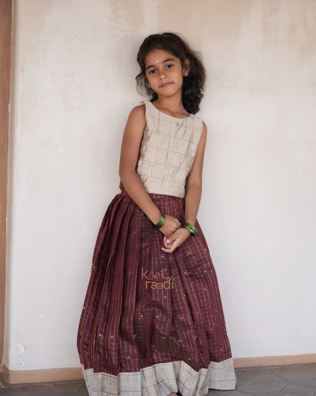 Saandhu - zari check skirt with cream top
