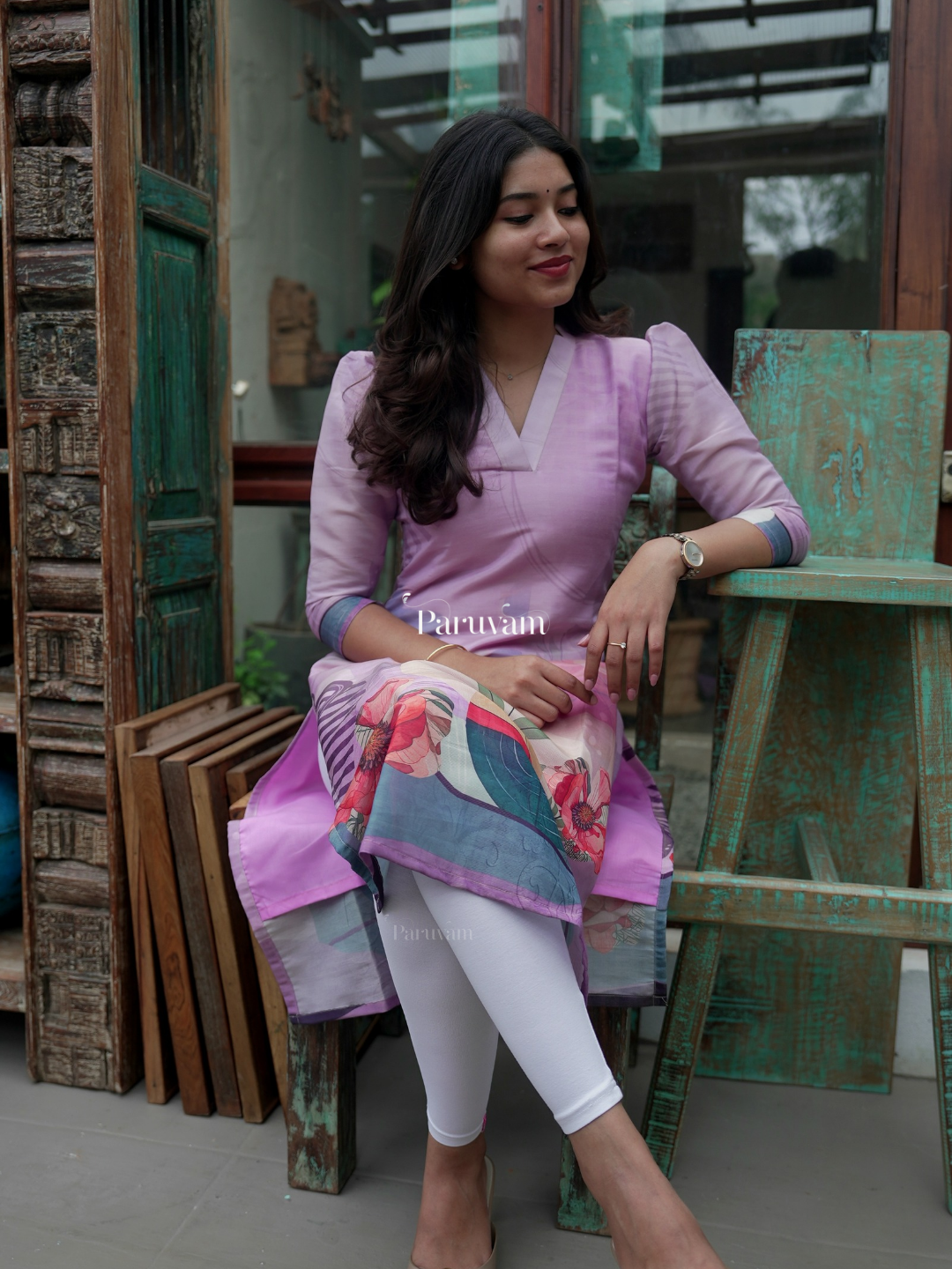 Lavender neramae zari tissue kurti